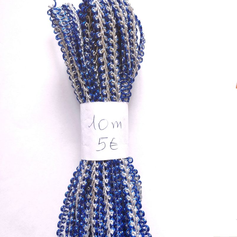 Galon épi bleu nuit/argenté 1 cm(10 mètres)