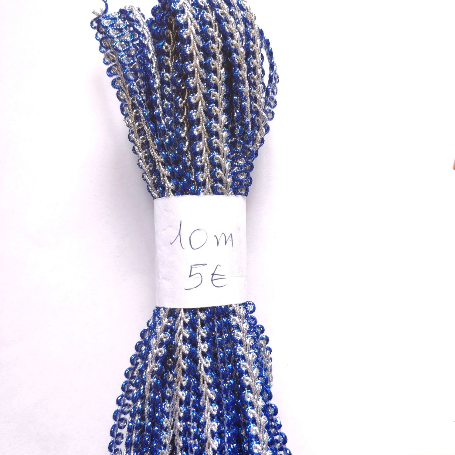 Galon épi bleu nuit/argenté 1 cm(10 mètres)