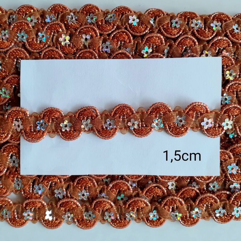 Galon orange 1,5 cm/fleurs