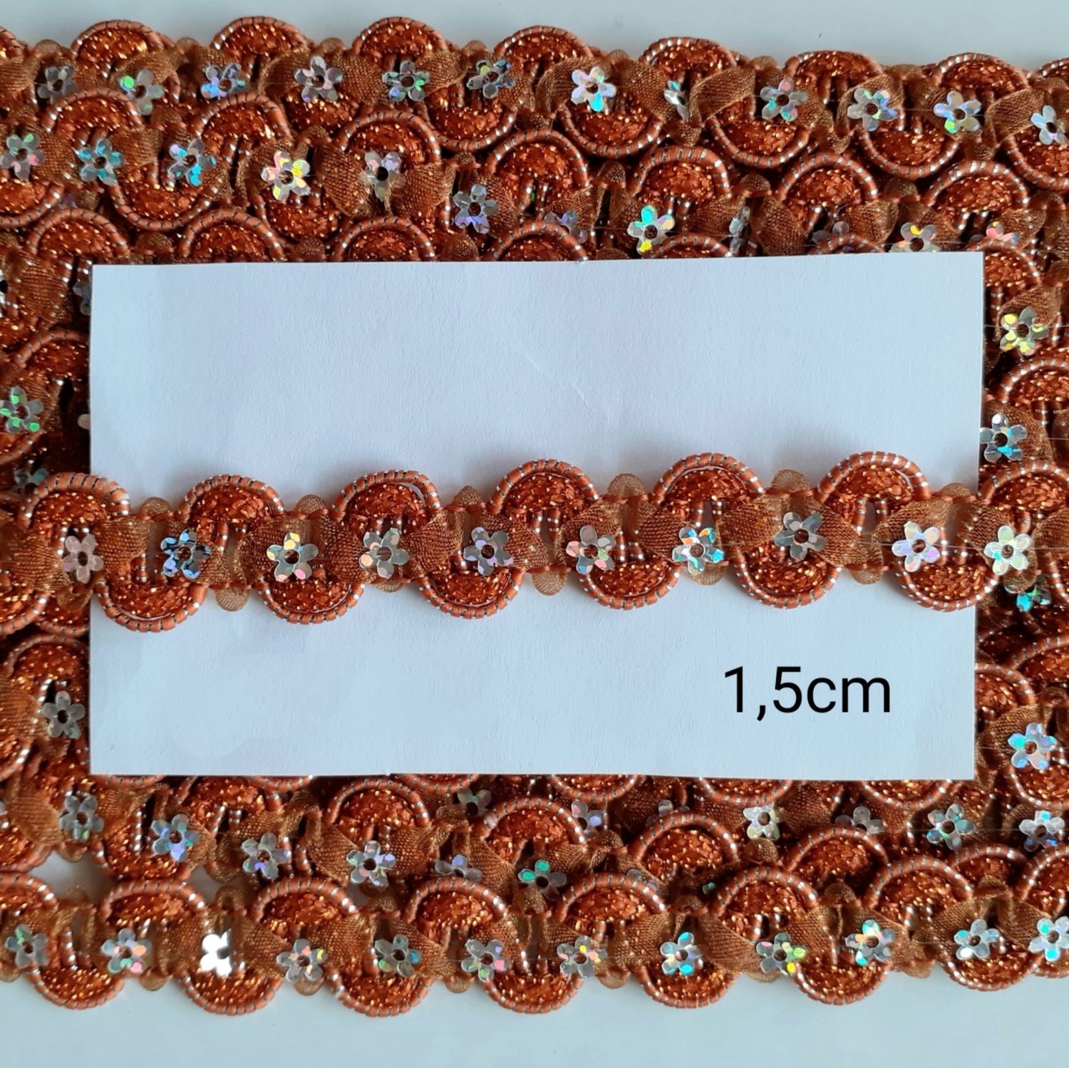 Galon orange 1,5 cm/fleurs