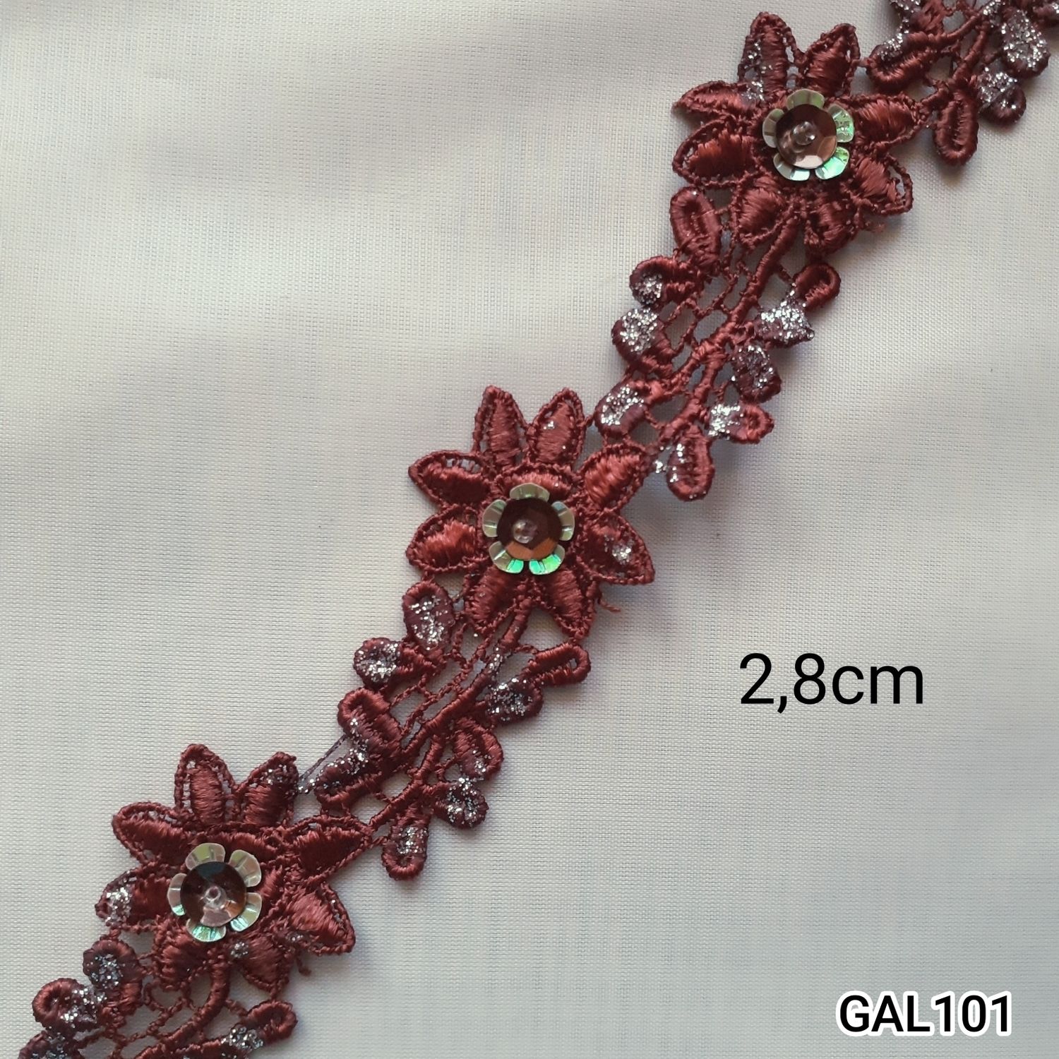 Galon fleur marron/argenté 2,8cm