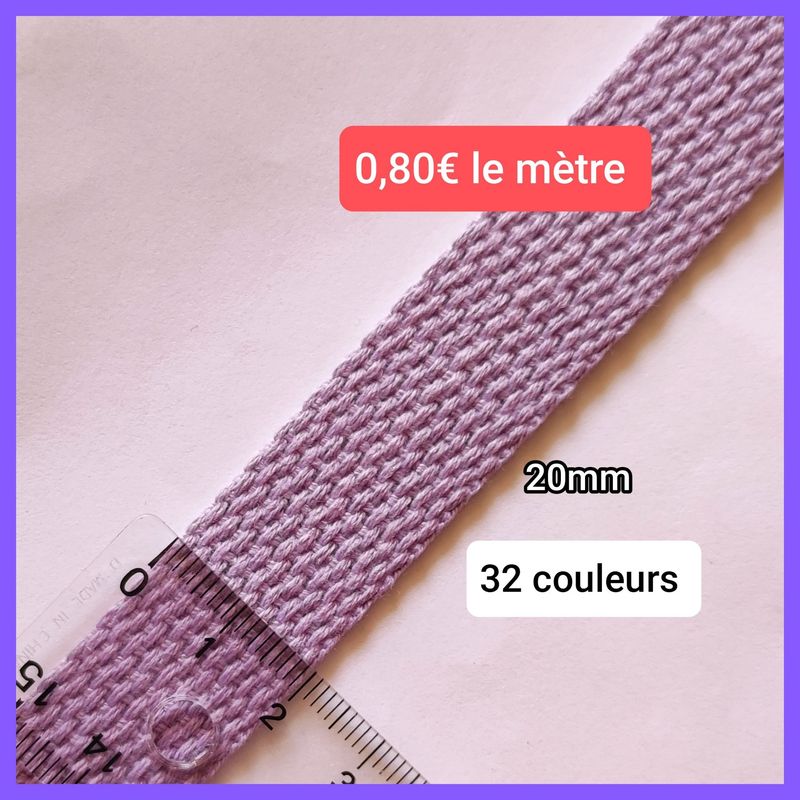 Sangle coton 2cm au mètre / 32 couleurs