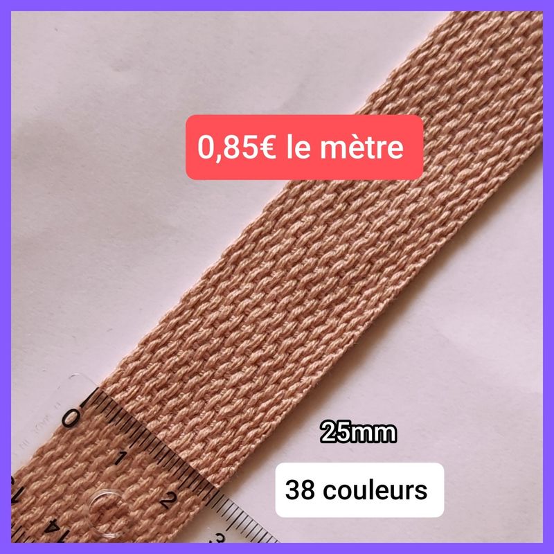 Sangle coton 25mm au mètre / 38 couleurs