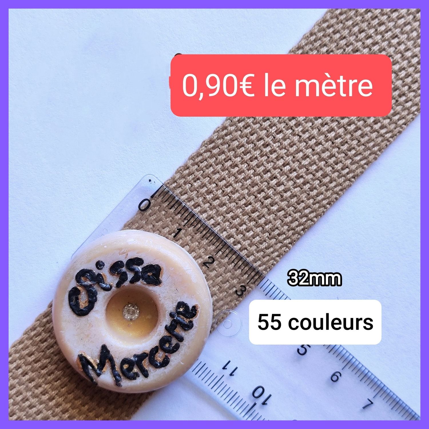 Sangle coton 32mm au mètre/ 55 couleurs