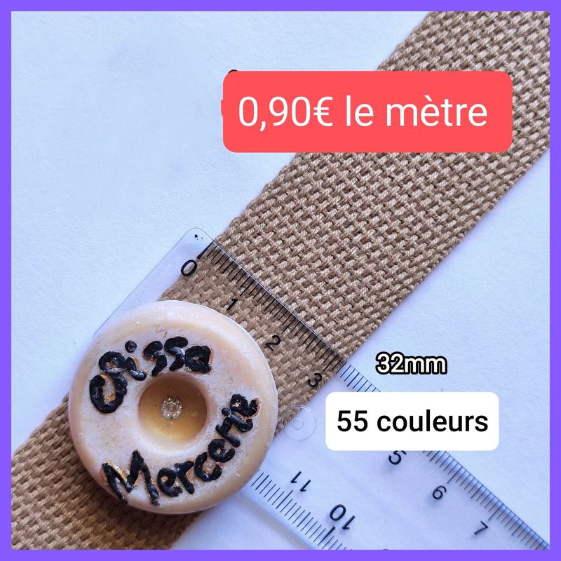Sangle coton 32mm au mètre/ 55 couleurs