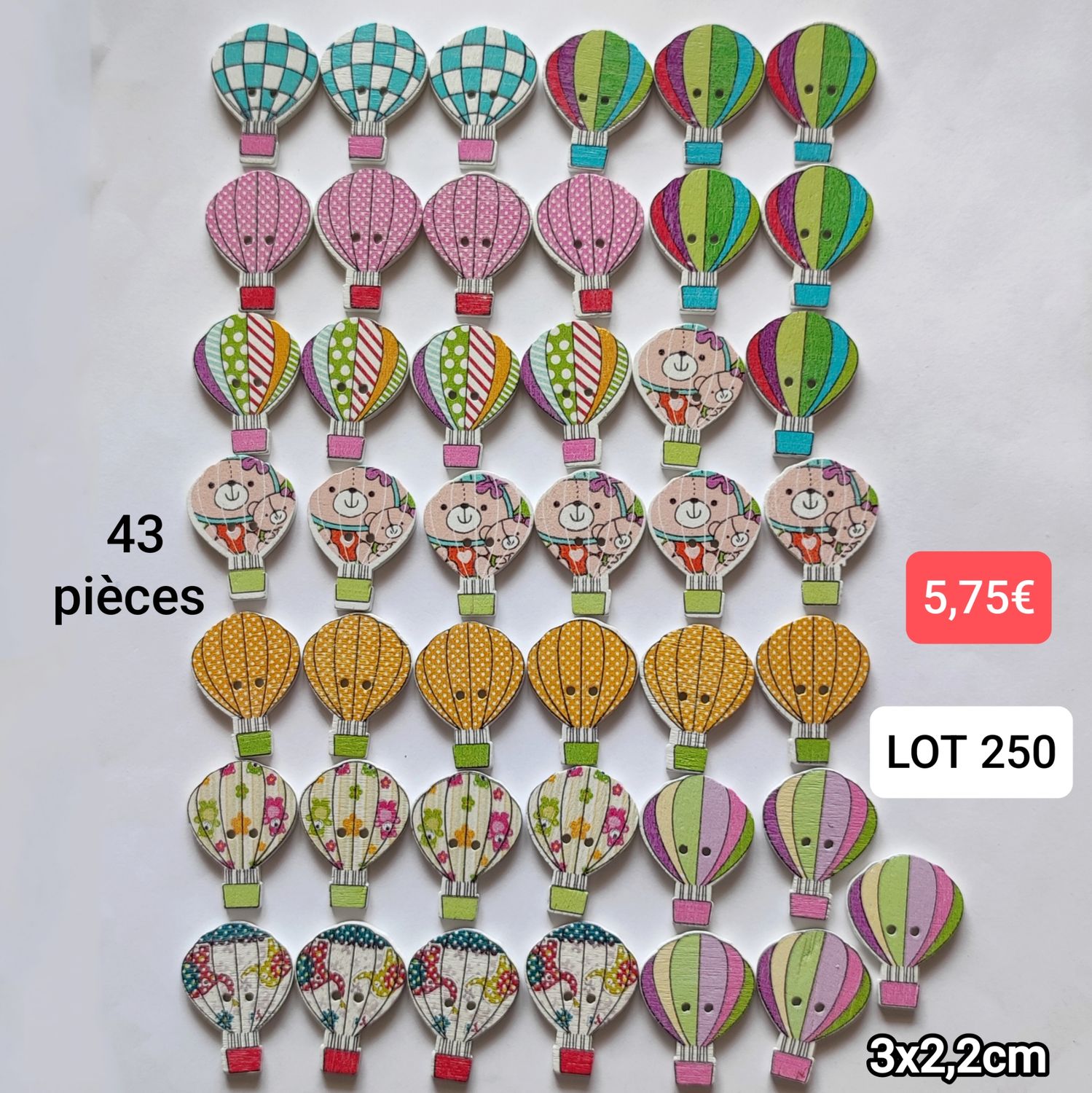 43 boutons montgolfière LOT 250