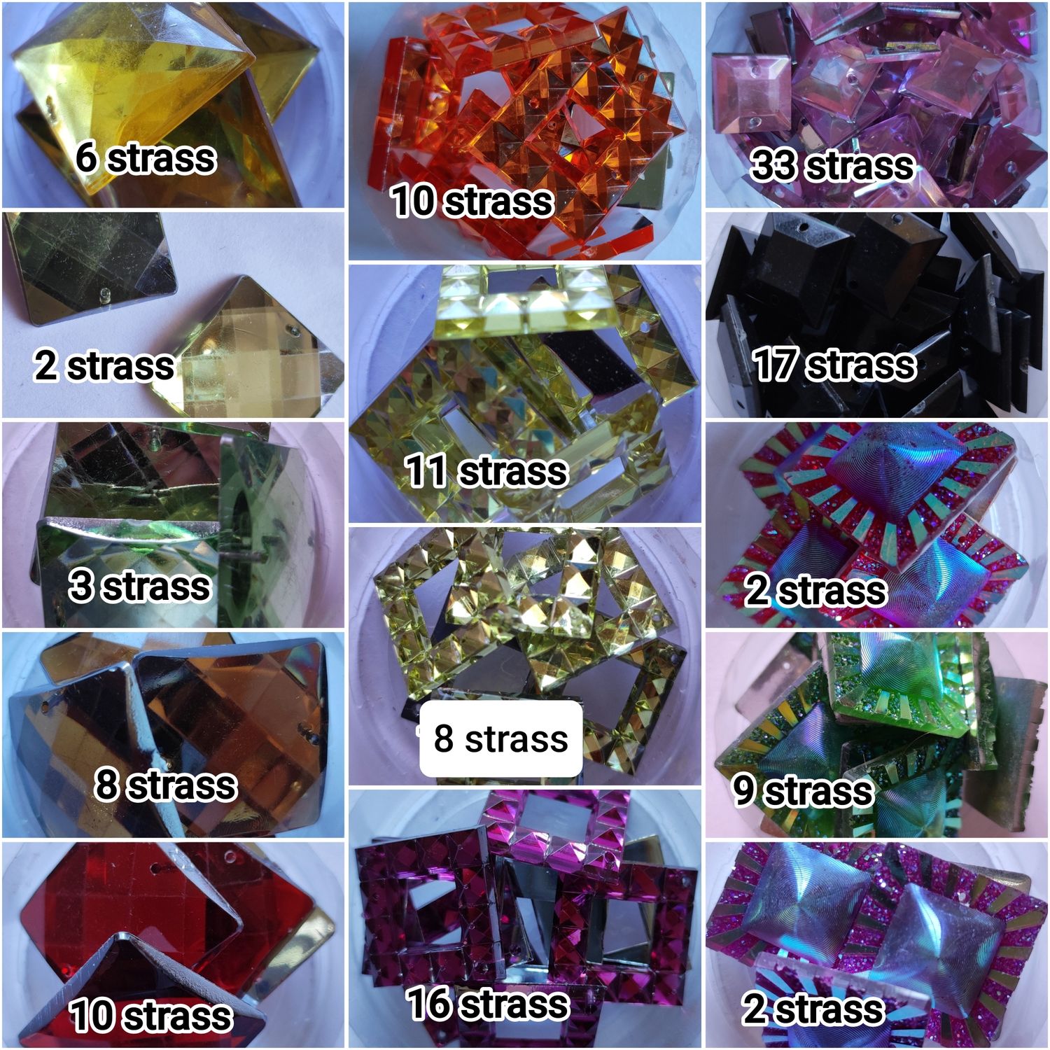 Lot de 137 strass carré mélangés 