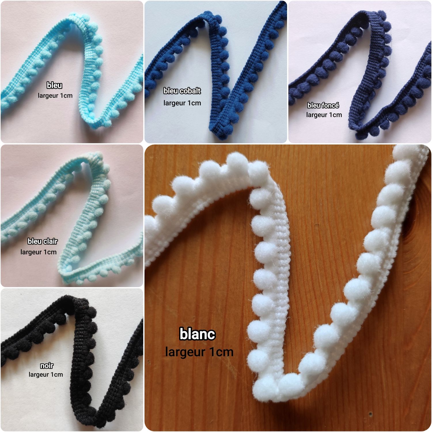 Galon mini pompons 1cm vendu au mètre/ choisissez les couleurs