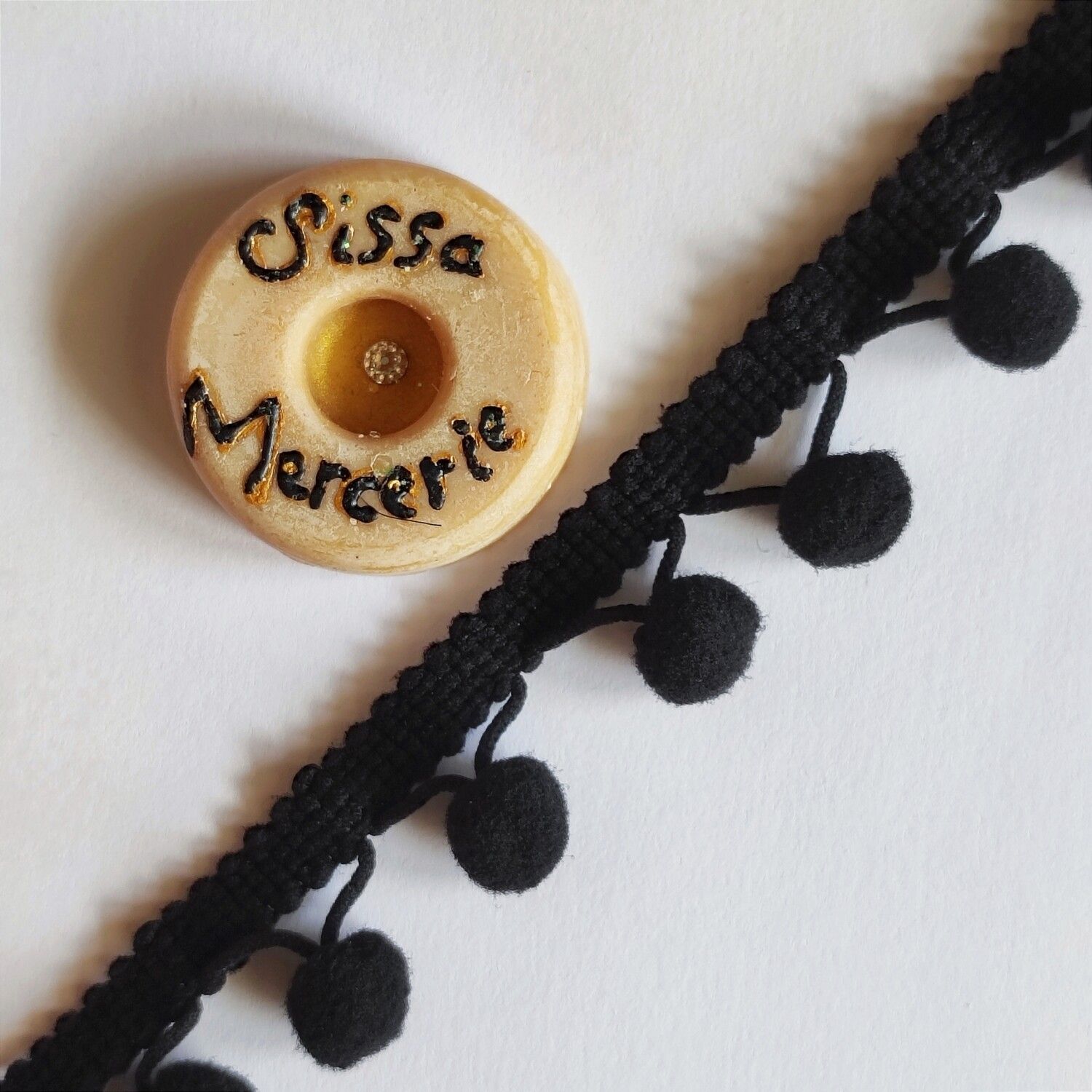 Galon pompon fil croisé au mètre 2,5cm (choisissez votre couleur)