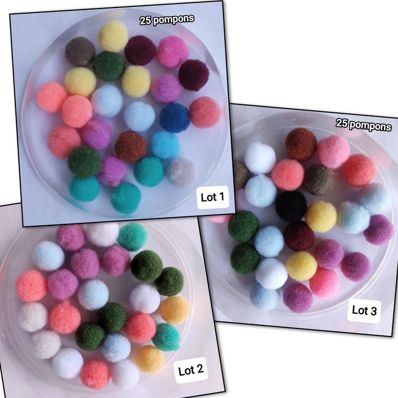 25 pompons mélangés 10mm