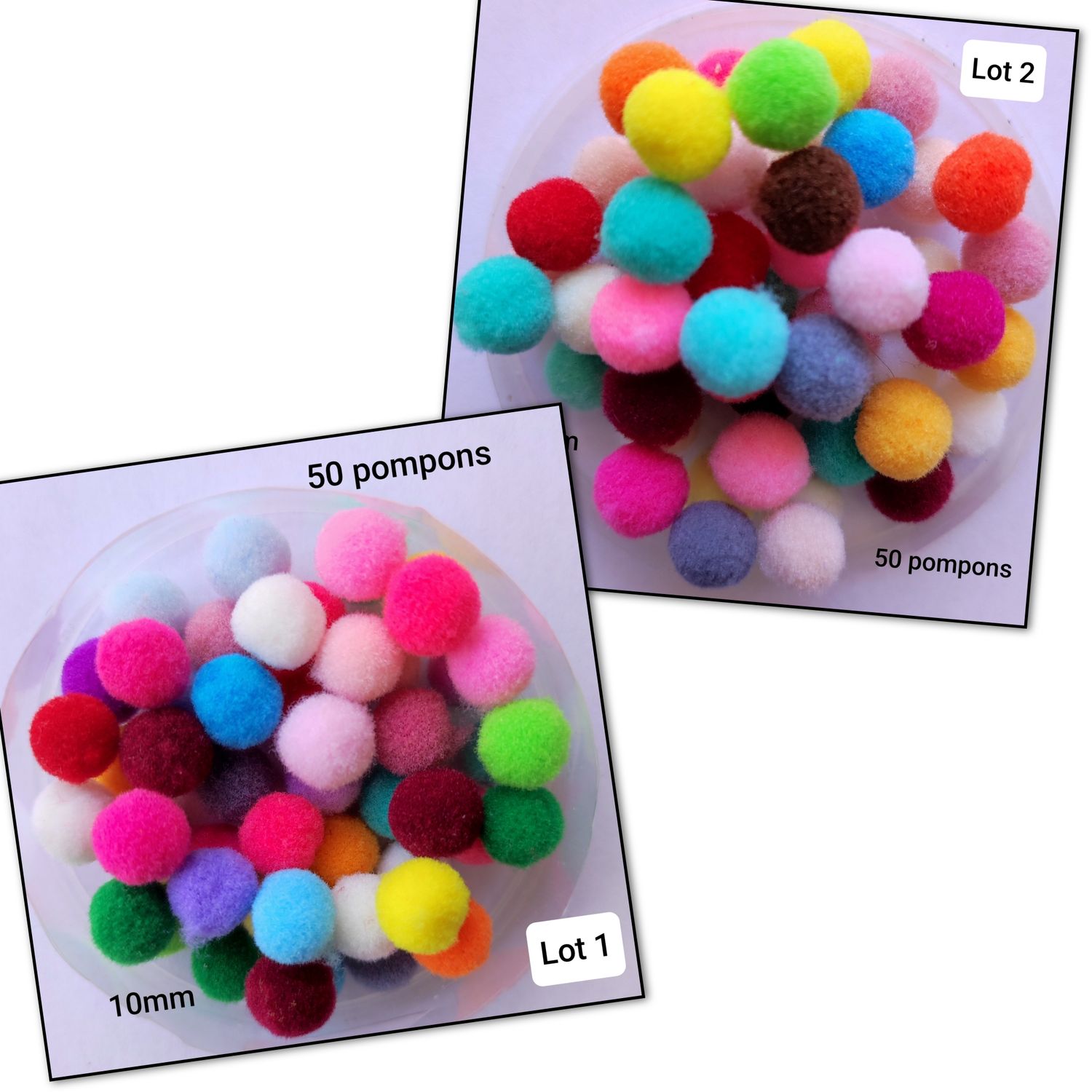 50 pompons multicouleur 10mm