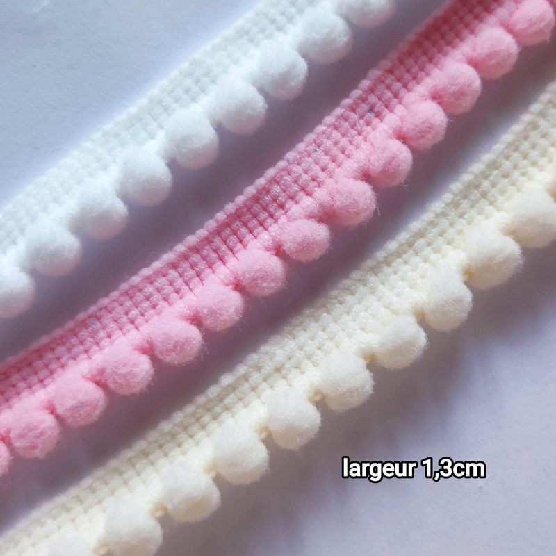Galon pompons coton 1,3cm/ 3 couleurs