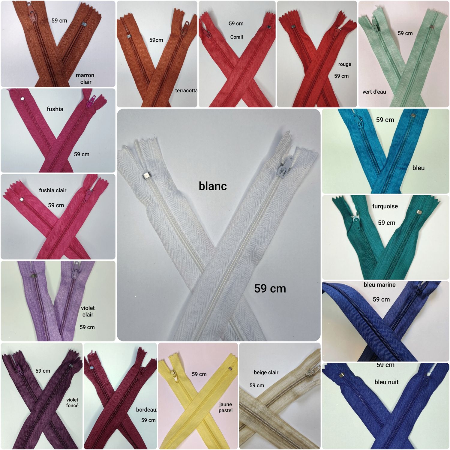 Fermeture zip 59 cm/17 couleurs
