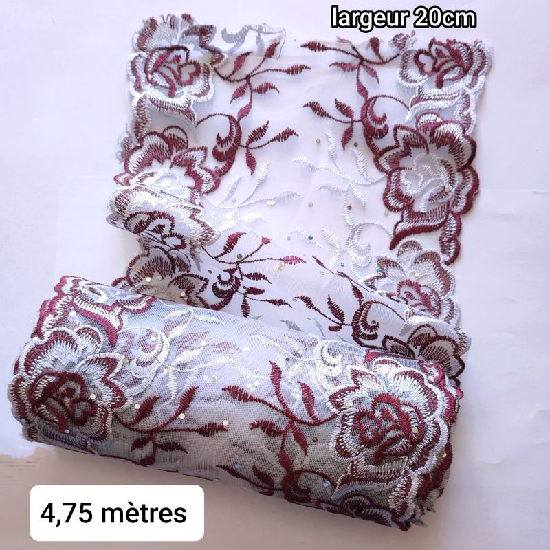 4,75 mètres dentelle 20cm bordeaux/blanc 