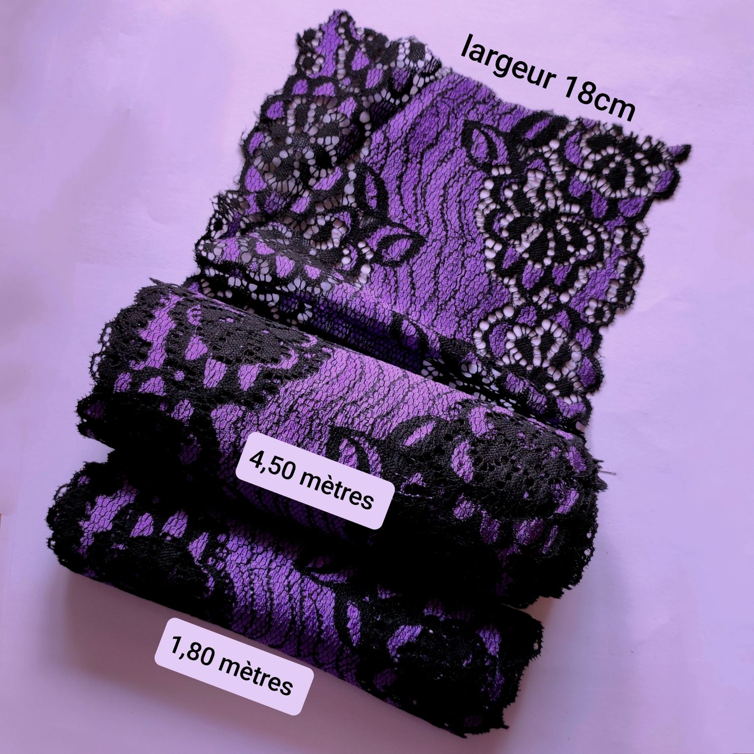 6,30 mètres dentelle extensible 18cm noir/violet