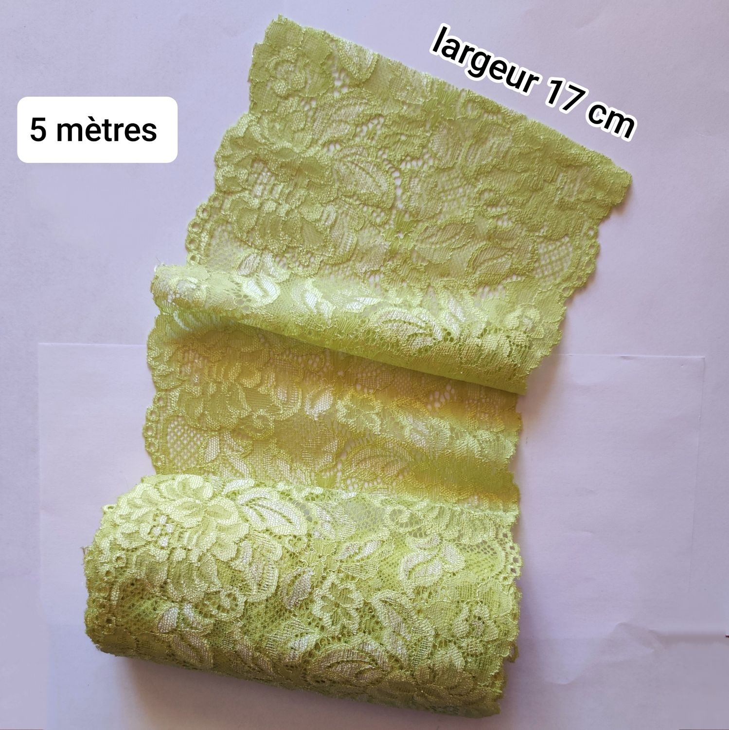 5 mètres dentelle extensible 17cm vert clair 