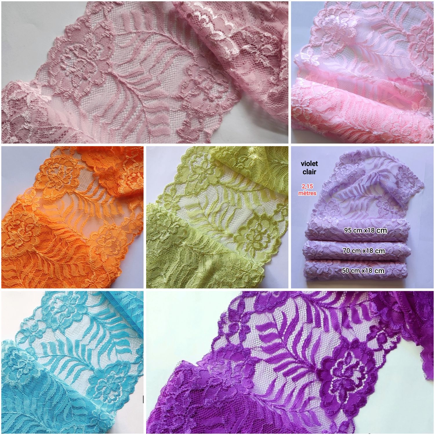 Dentelle extensible avec fleurs/7 couleurs