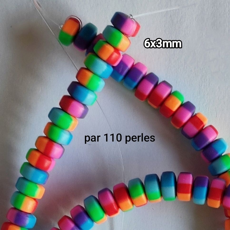 110 perles heishi 6x3mm arc en ciel