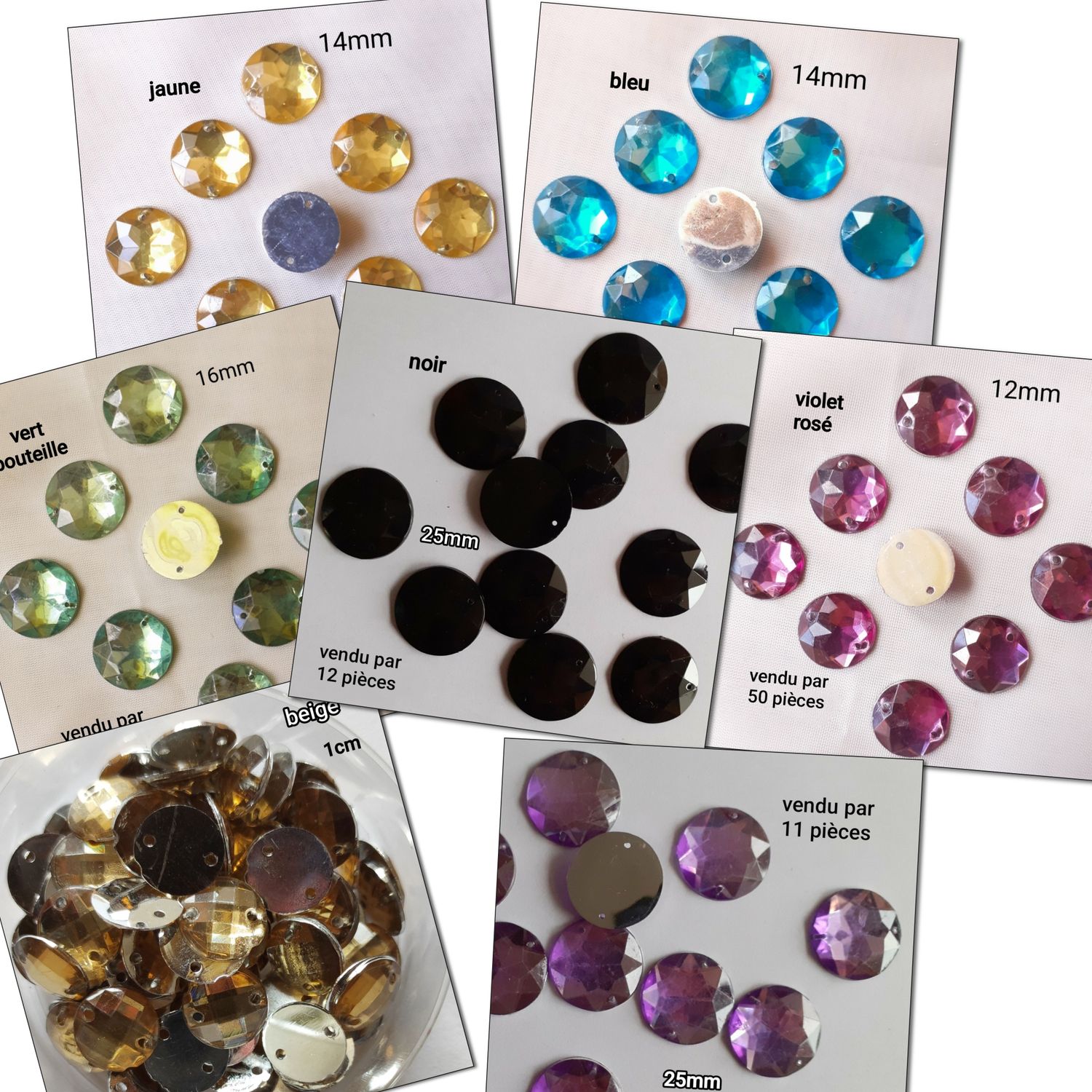 Strass rond 10/12/14/16/25mm