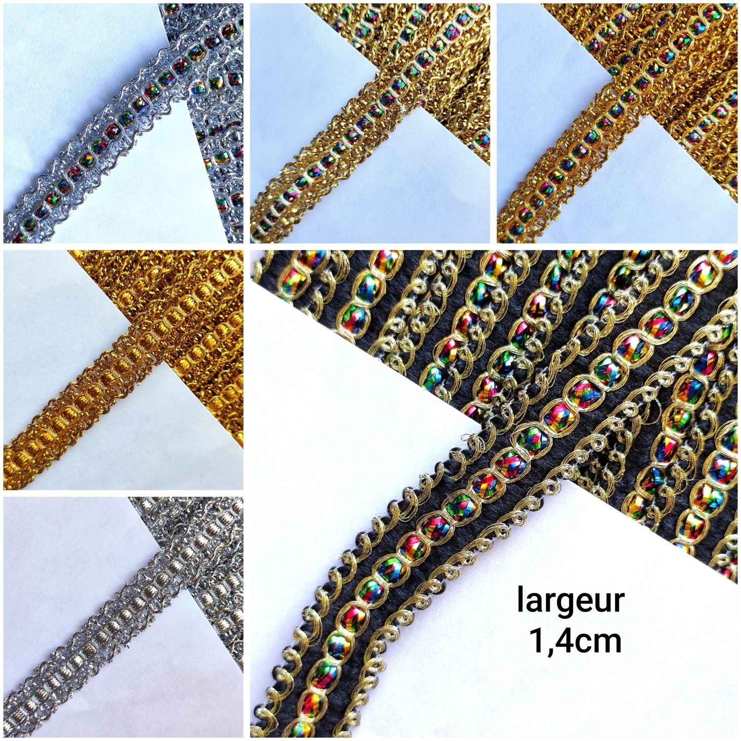 Galon doré et argenté 1,4 cm /6 couleurs