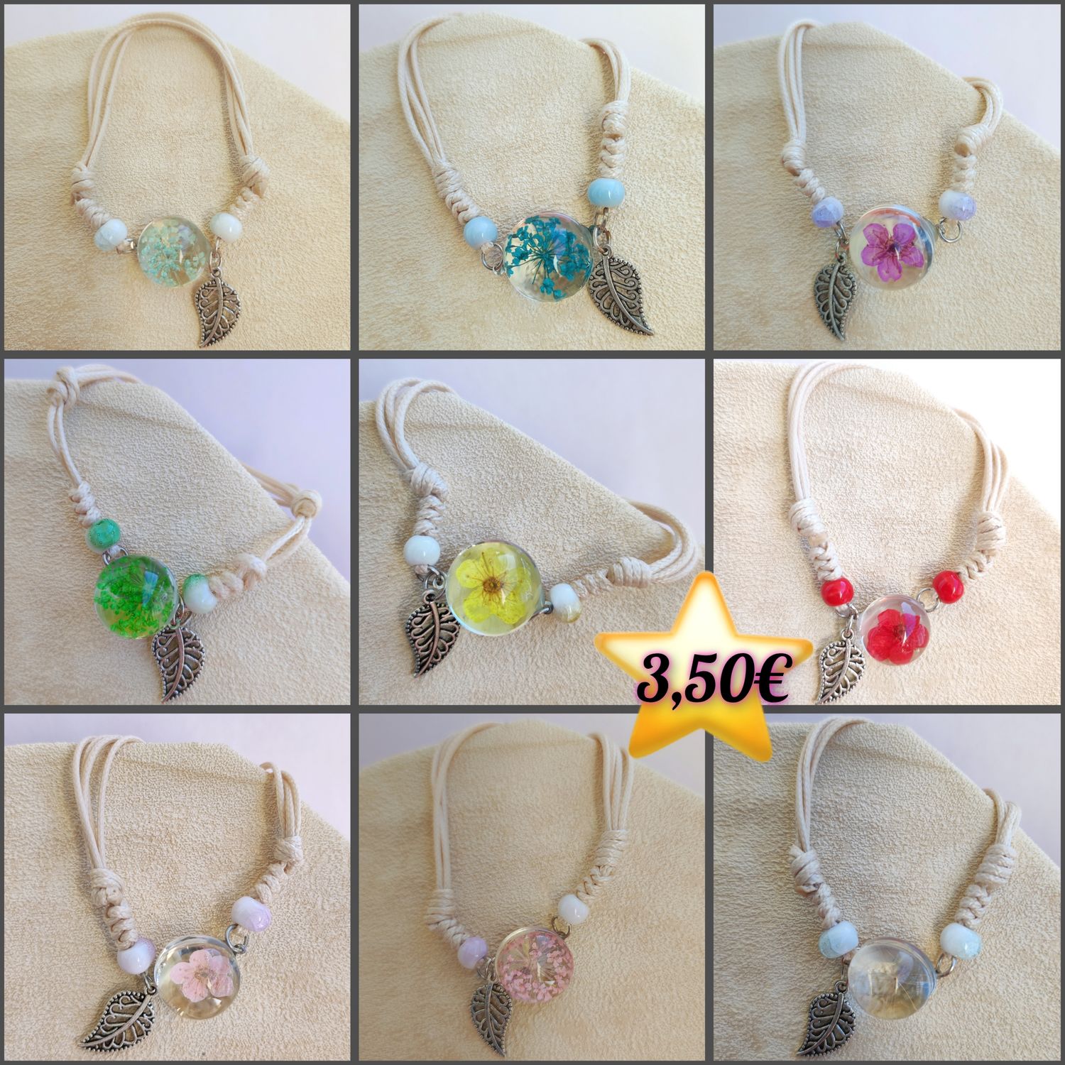 Bracelet floral boule de verre / choisissez vos couleurs 