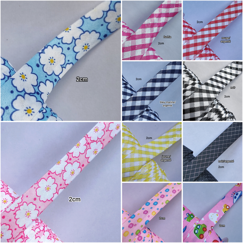 Biais polyester à motif 2cm(choisissez vos couleurs)
