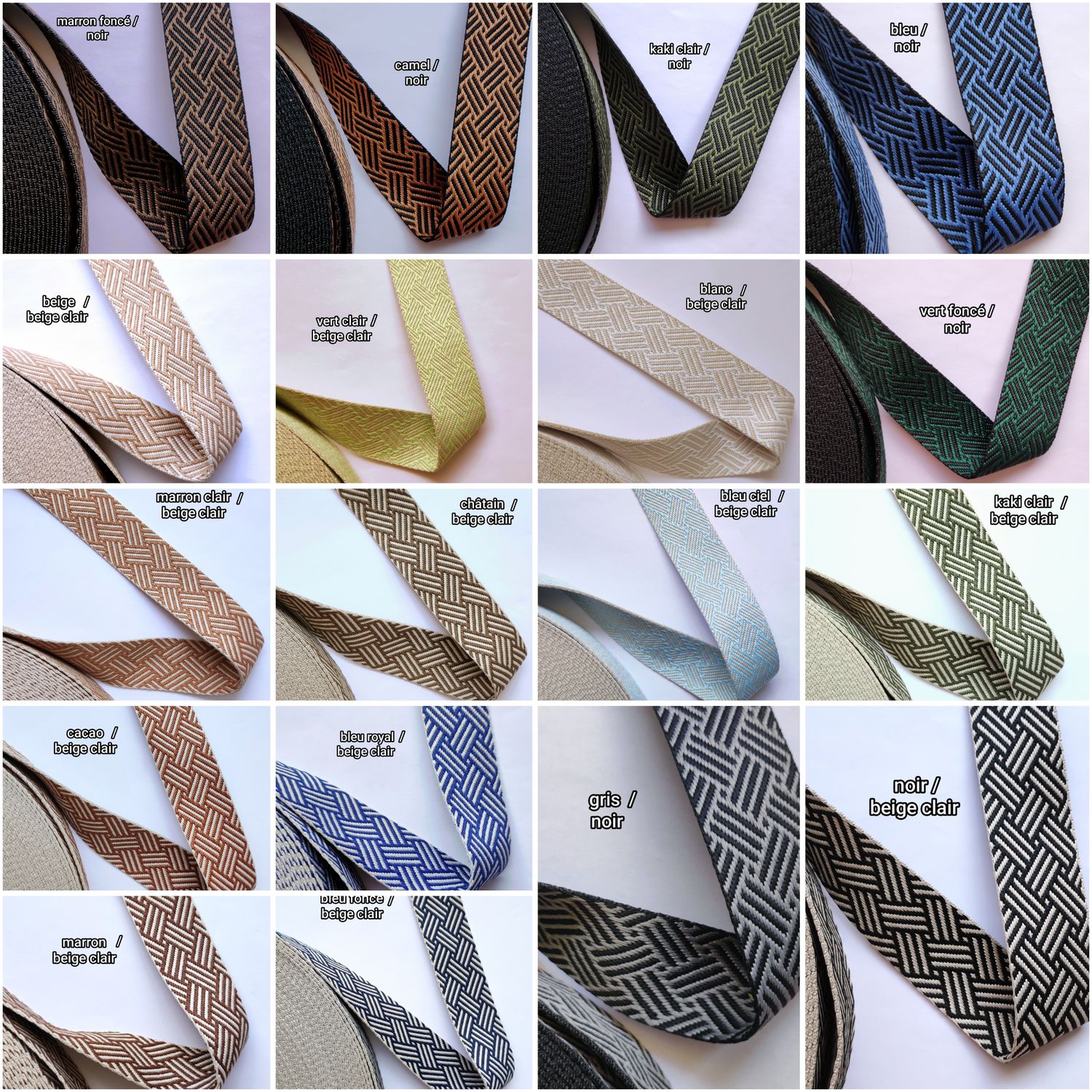 Sangle fantaisie réversible 38mm (choisissez parmi 36 couleurs)