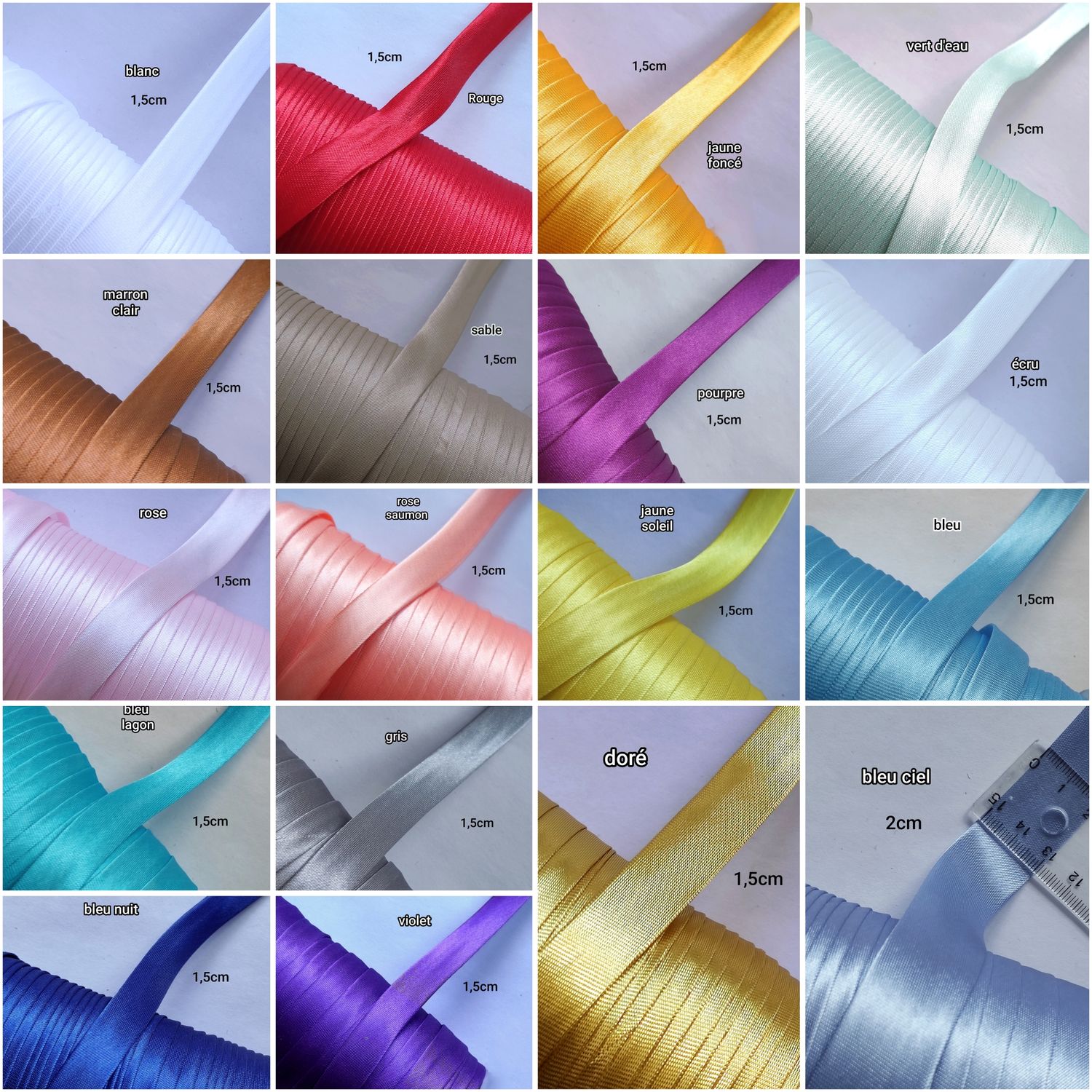 90 mètres biais satiné (choisissez vos couleurs)