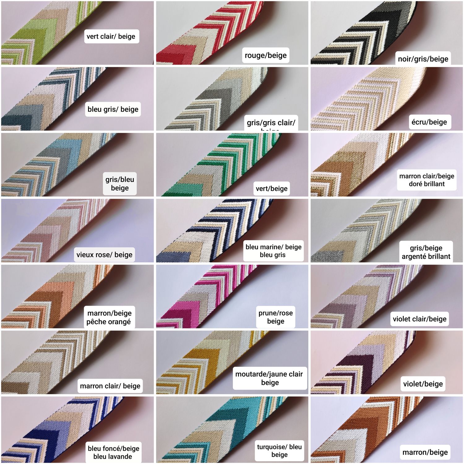 Sangle fantaisie à chevron 38mm/ choisissez parmi 21 couleurs