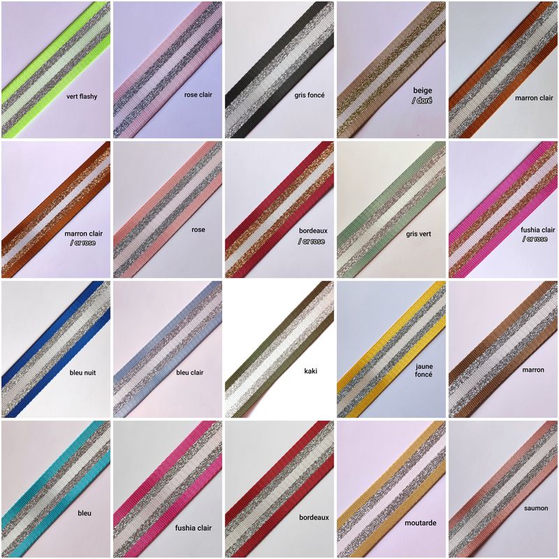 Sangle brillante rayure lurex 38mm/ choisissez vos couleurs