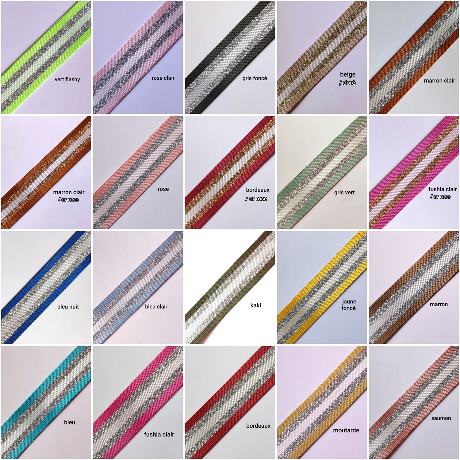 Sangle brillante rayure lurex 38mm/ choisissez vos couleurs Sangle brillante rayure lurex 38mm/ choisissez vos couleurs
