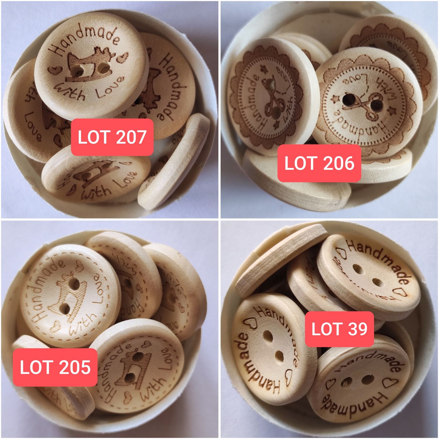 10 boutons en bois handmade (LOT 39 / LOT 205 / LOT 206 /LOT 207)