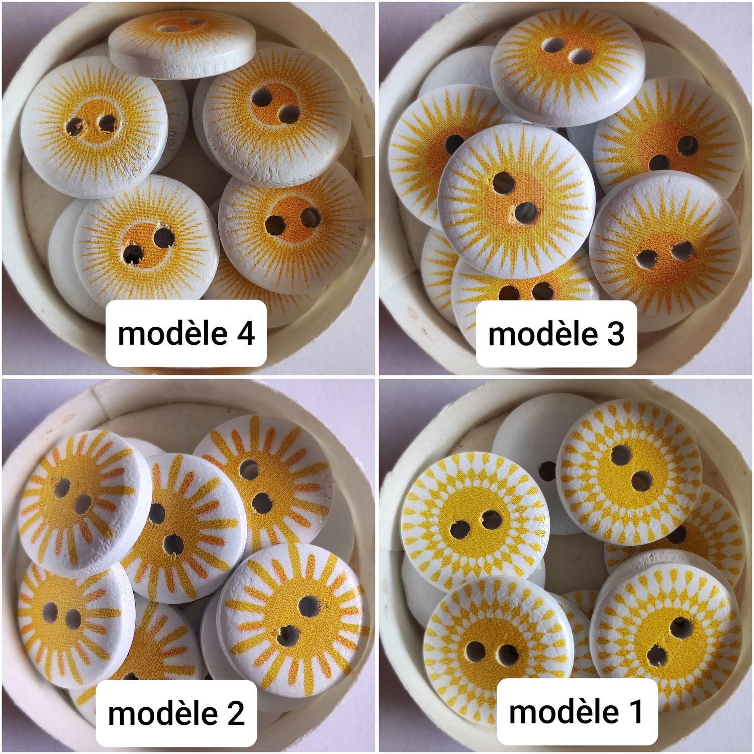10 boutons soleil en bois LOT 26 (choisissez vos modèles)