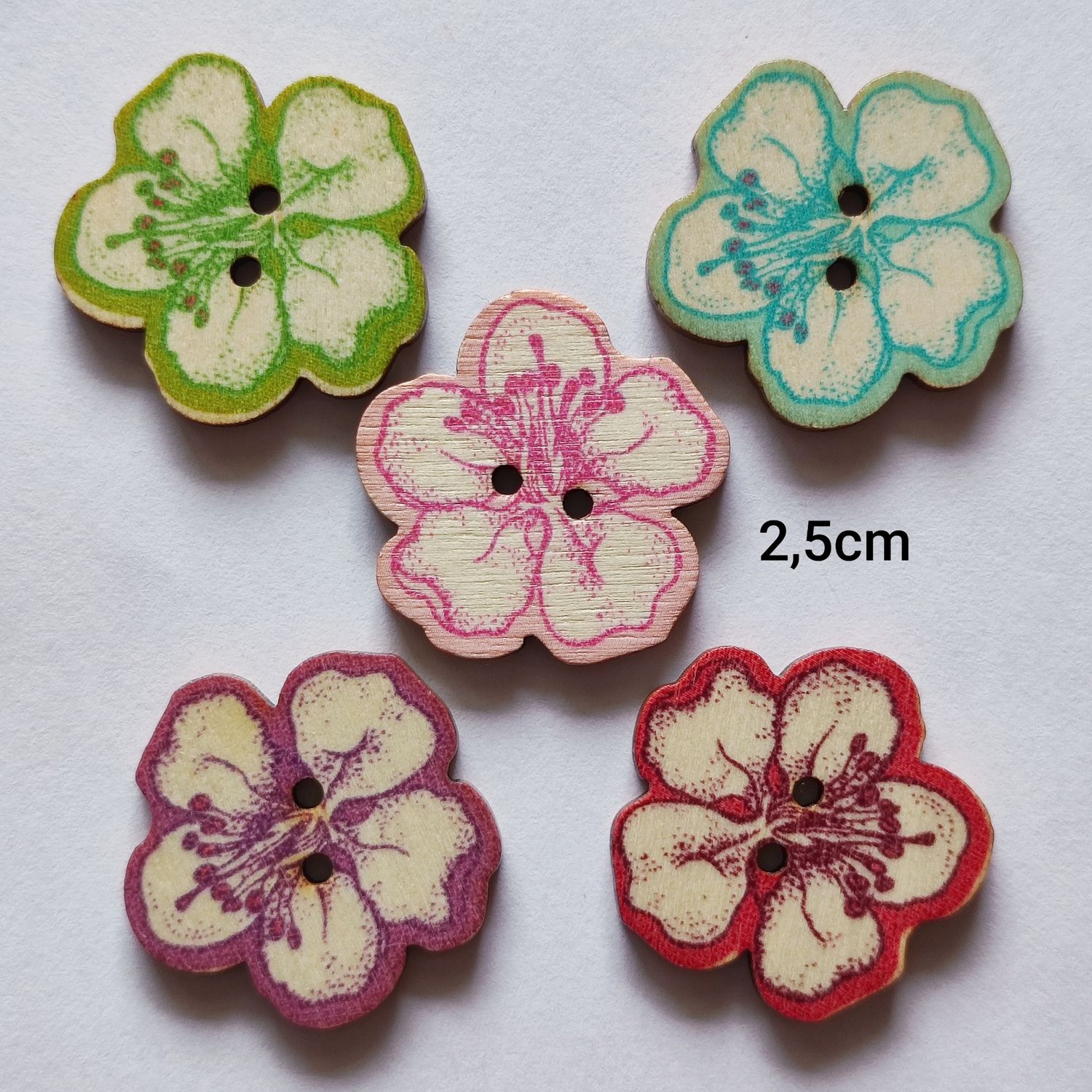 10 boutons en bois fleurs LOT 47 (choisissez vos couleurs)