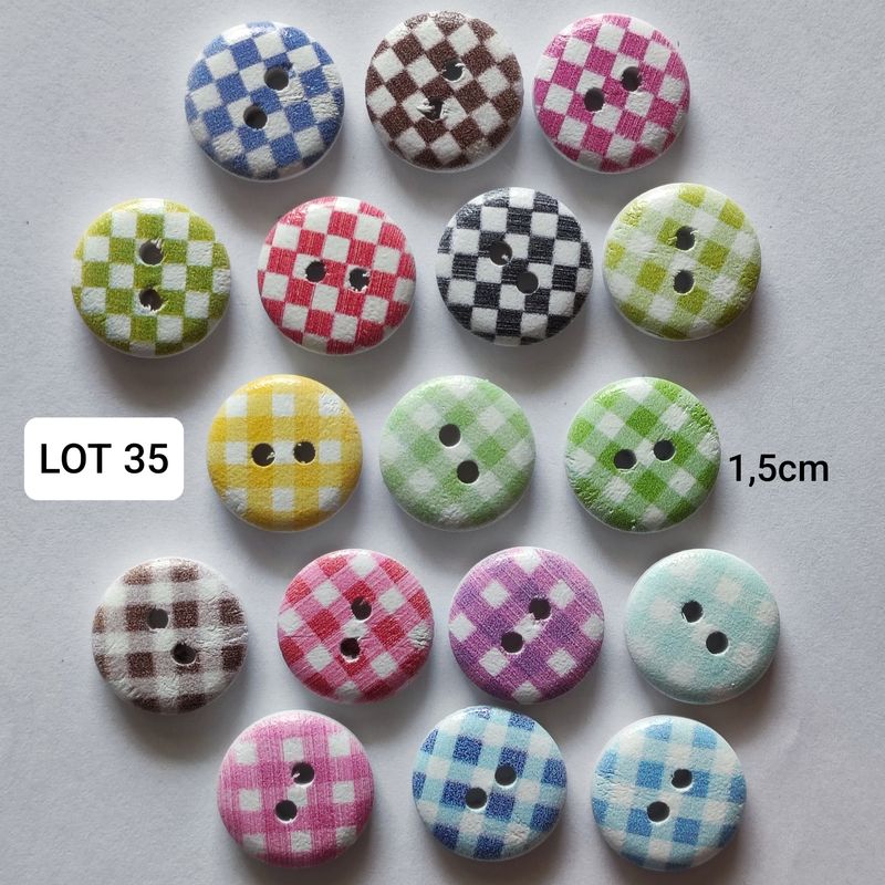 10 boutons en bois à carreaux LOT 35 (choisissez vos modèles)