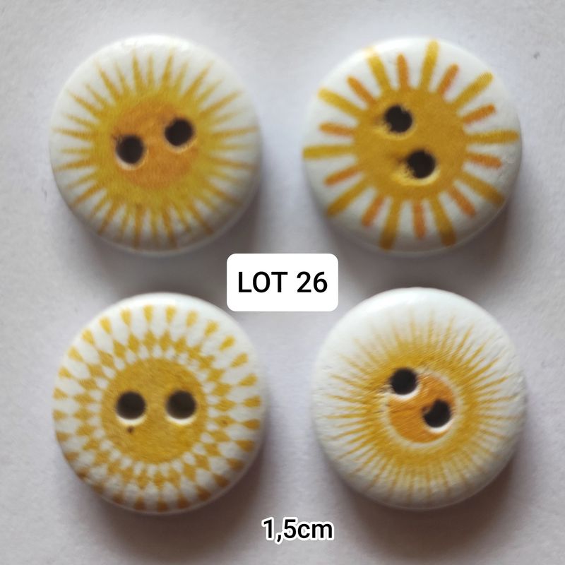 10 boutons en bois soleil LOT 26 (choisissez vos modèles)