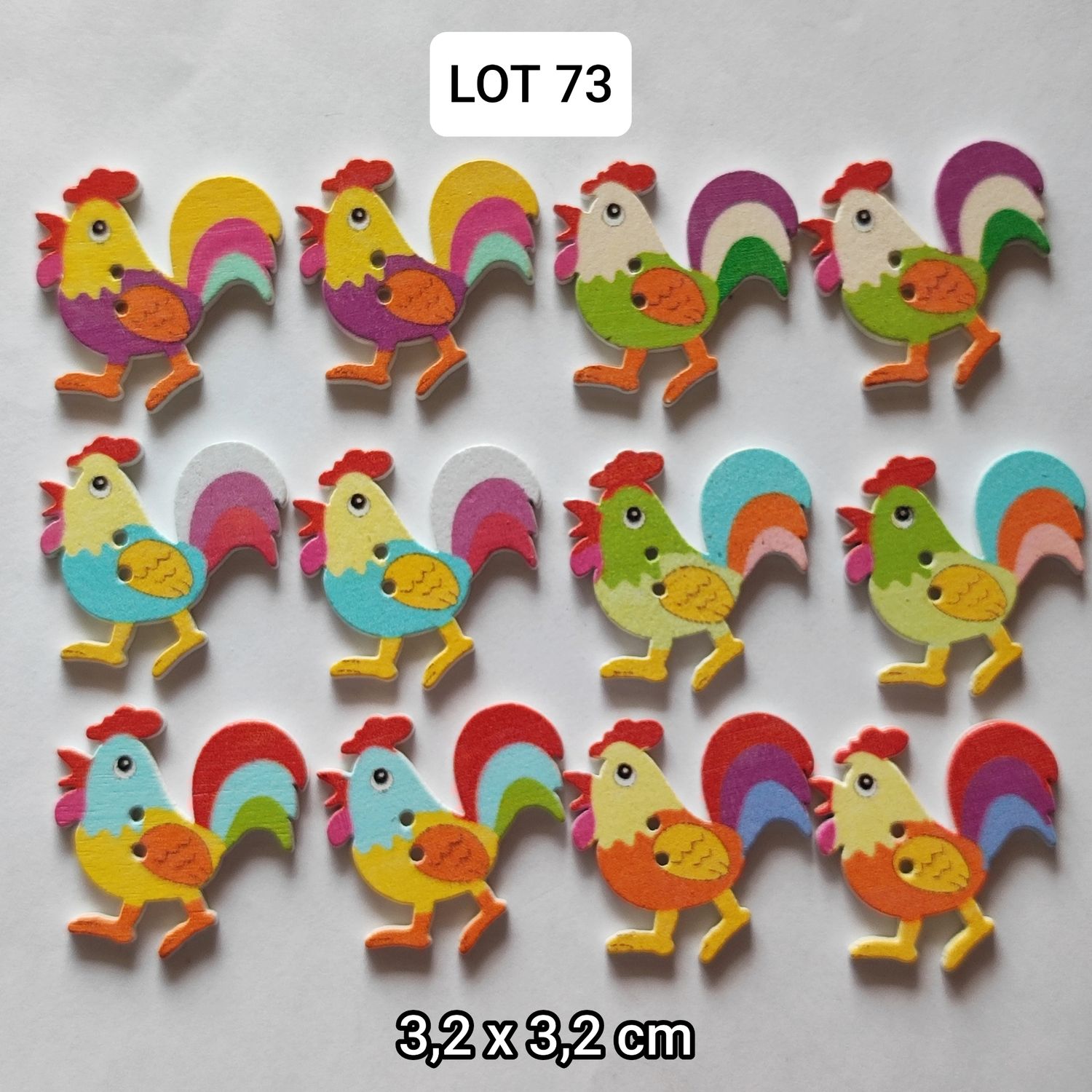 12 boutons en bois coq LOT 73