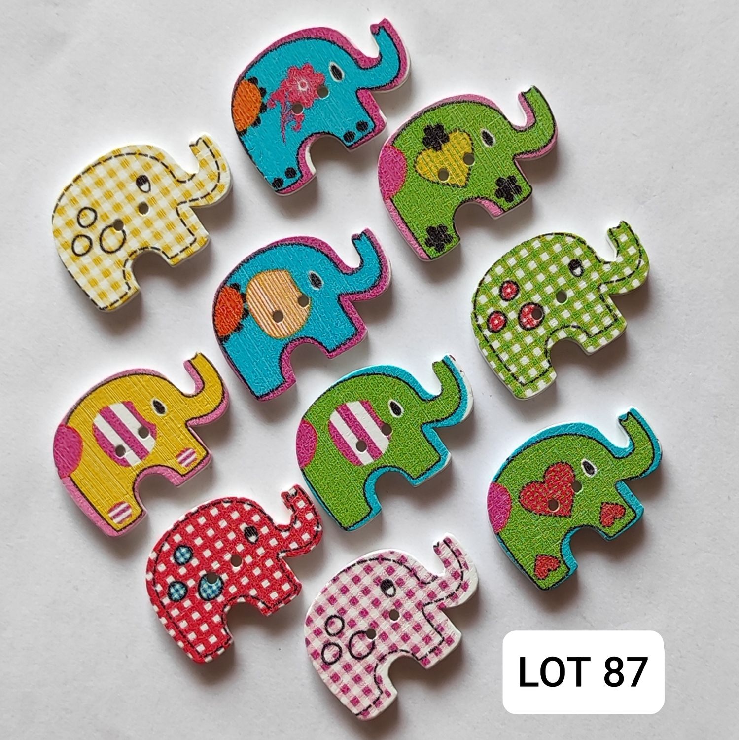10 boutons en bois éléphant LOT 87 (choisissez vos couleurs)