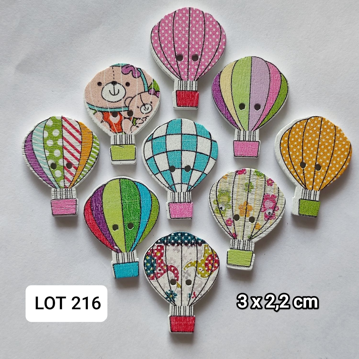 10 boutons en bois montgolfière LOT 216 (choisissez vos couleurs)