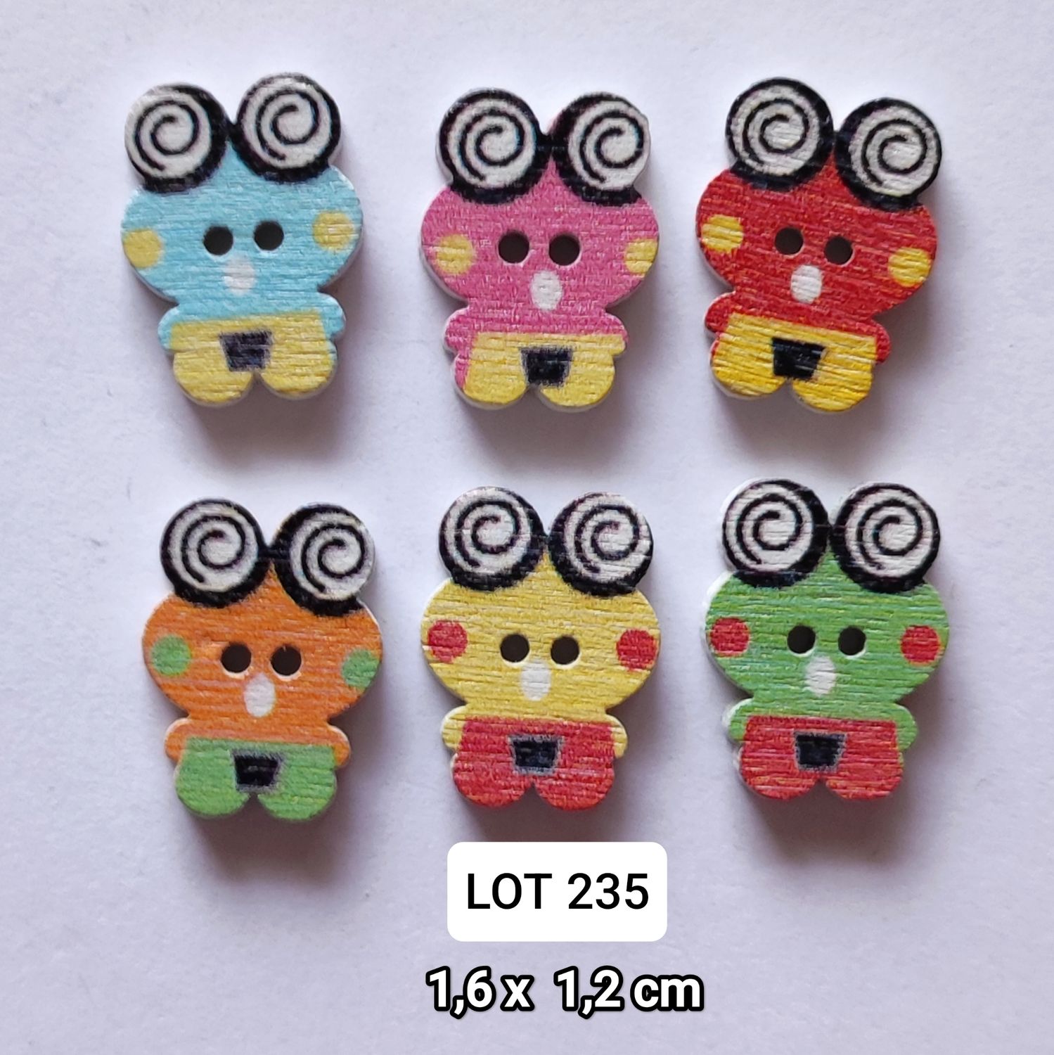 10 boutons en bois grenouille LOT 235 (choisissez vos couleurs)