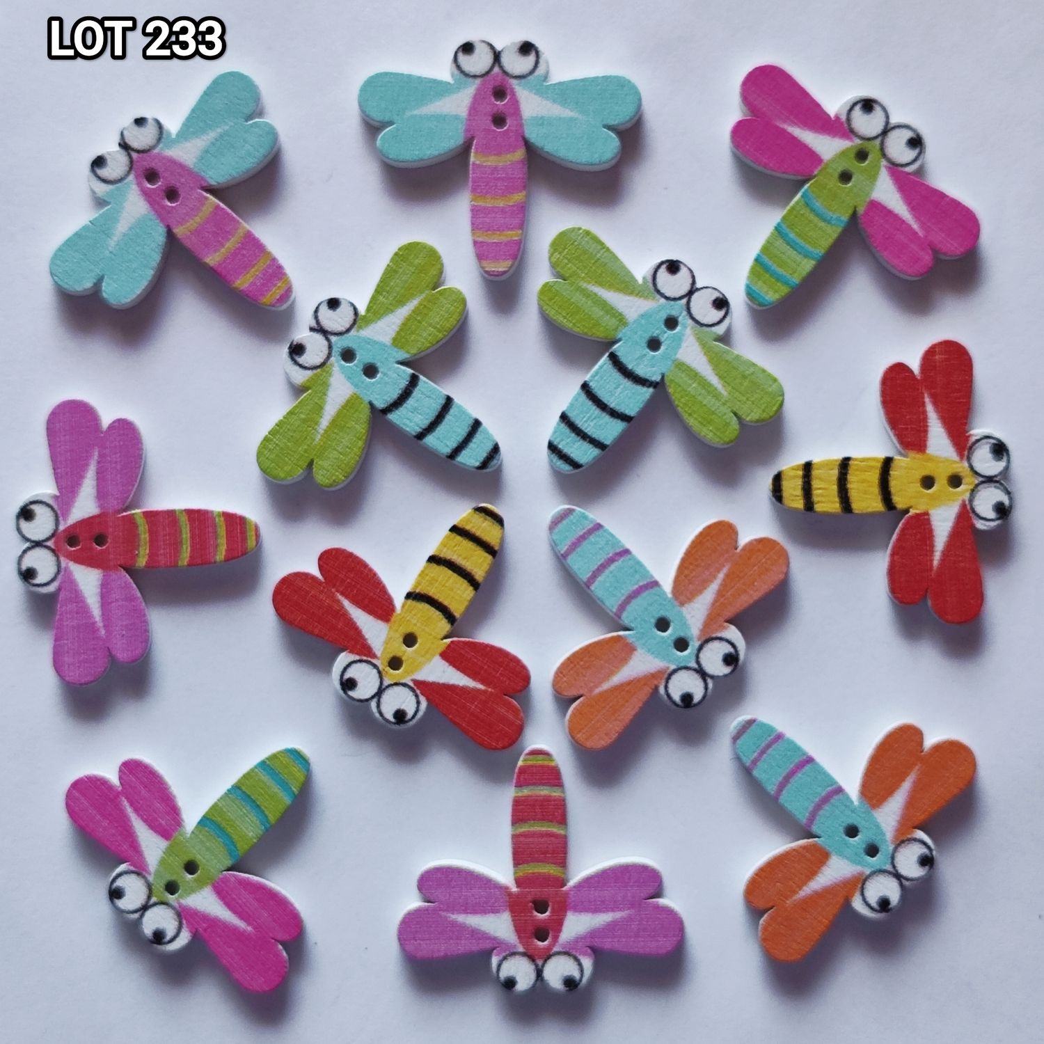 12 boutons en bois libellule LOT 233