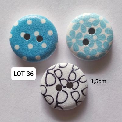 10 boutons en bois lunettes / fleur bleue LOT 36(choisissez vos couleurs)