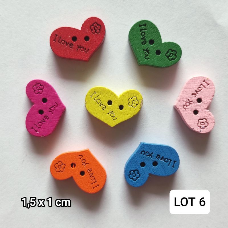 10 boutons en bois coeur LOT 6 / choisissez vos couleurs 