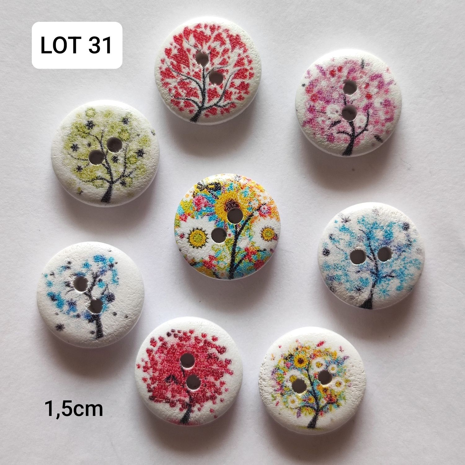 10 boutons bois arbre fleuri LOT 31
