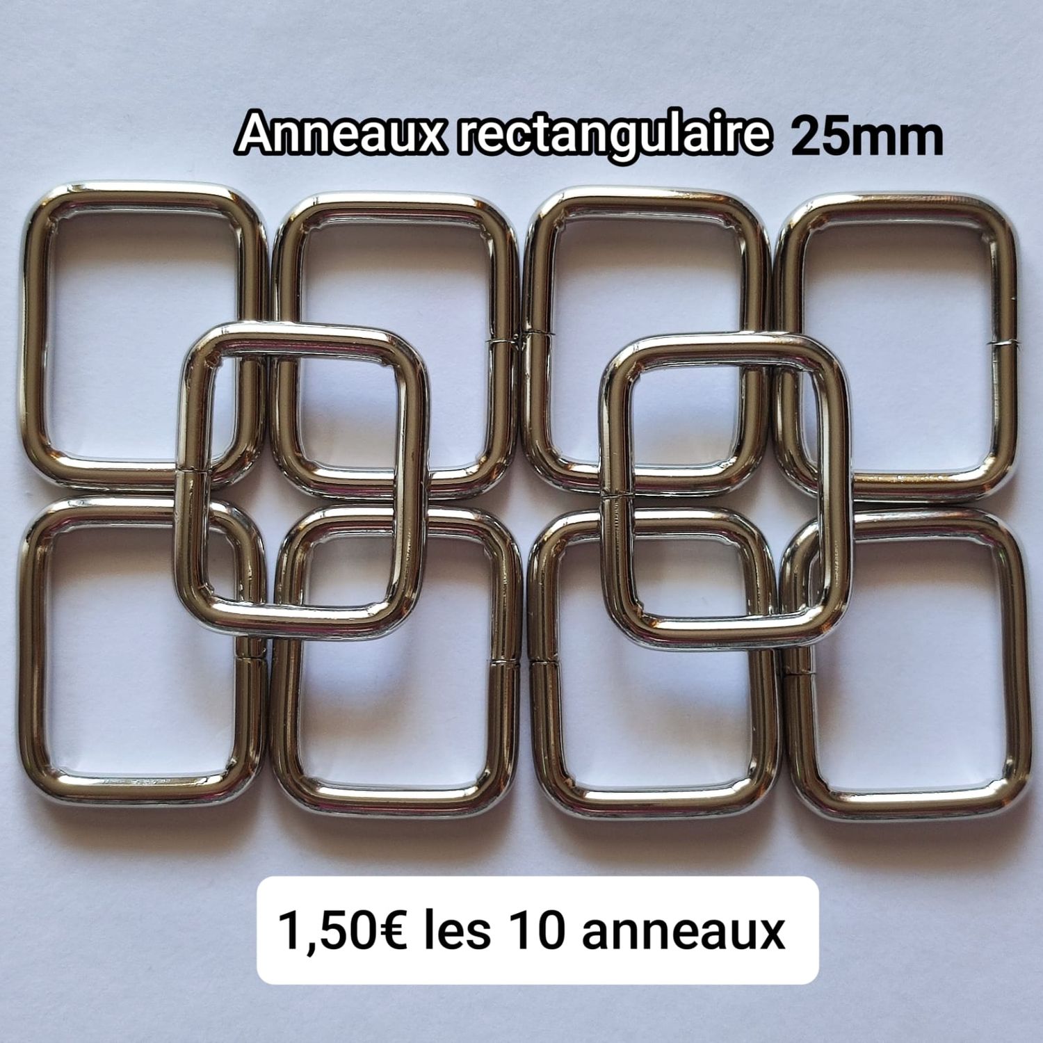 10 Anneaux rectangulaires argentés 25mm