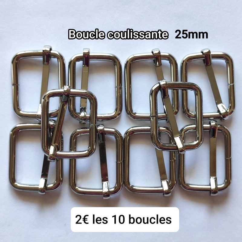 10 Boucles coulissantes argentés diamètre intérieur 25mm