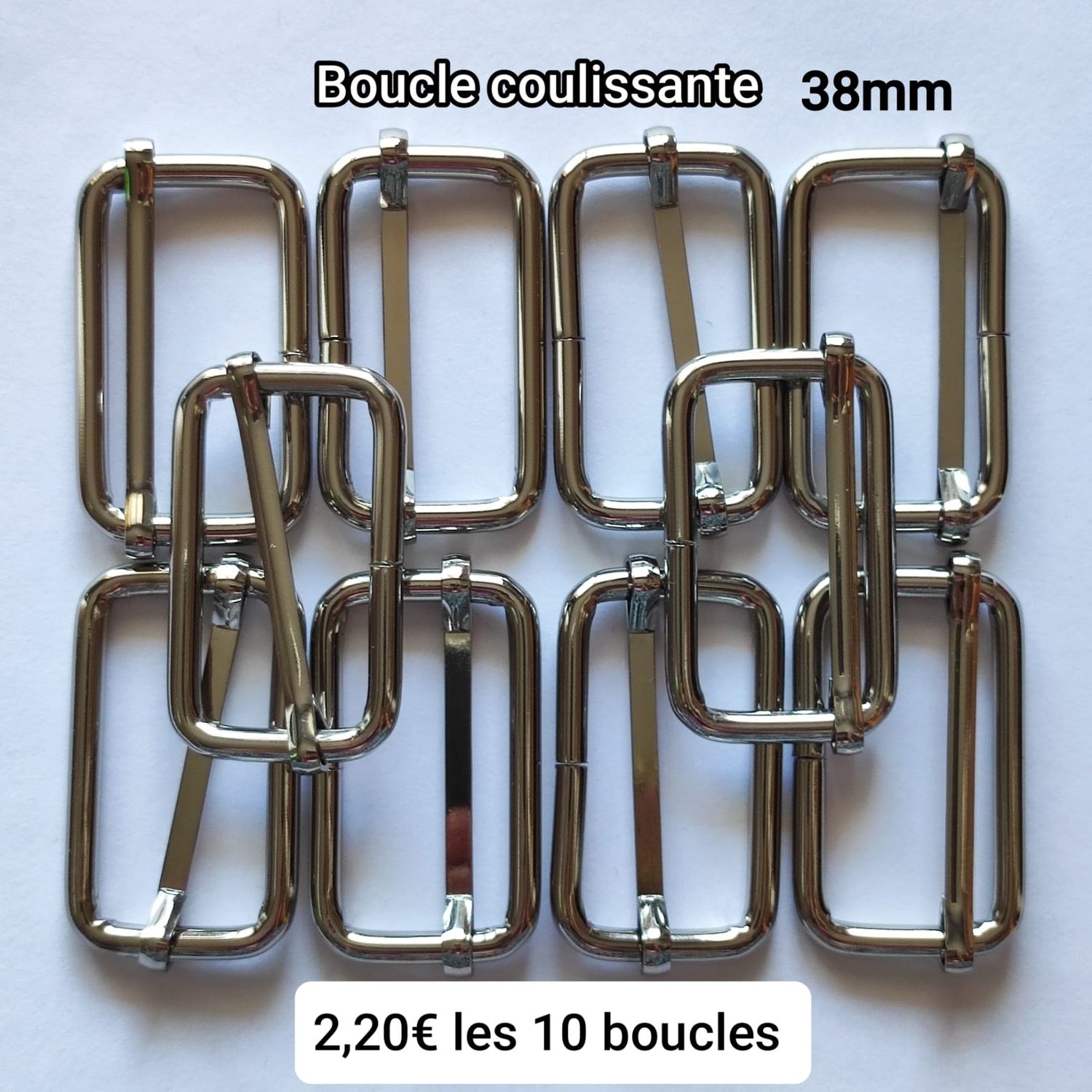 10 boucles coulissantes argentés 38mm