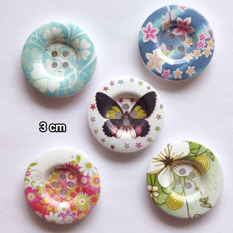 5 grands boutons en bois 3 cm (choisissez vos modèles)