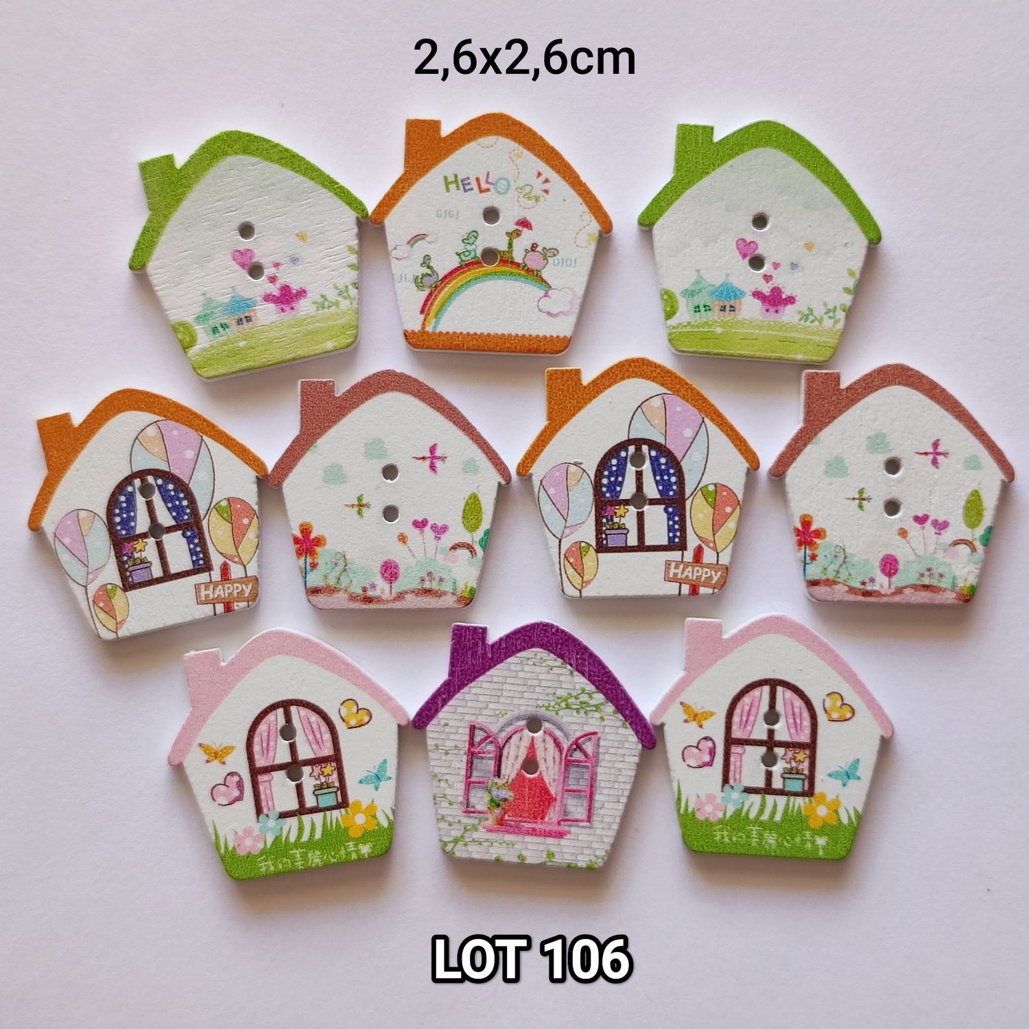 10 boutons en bois maison LOT 106