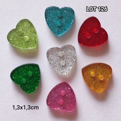 10 boutons coeur glitter LOT 126